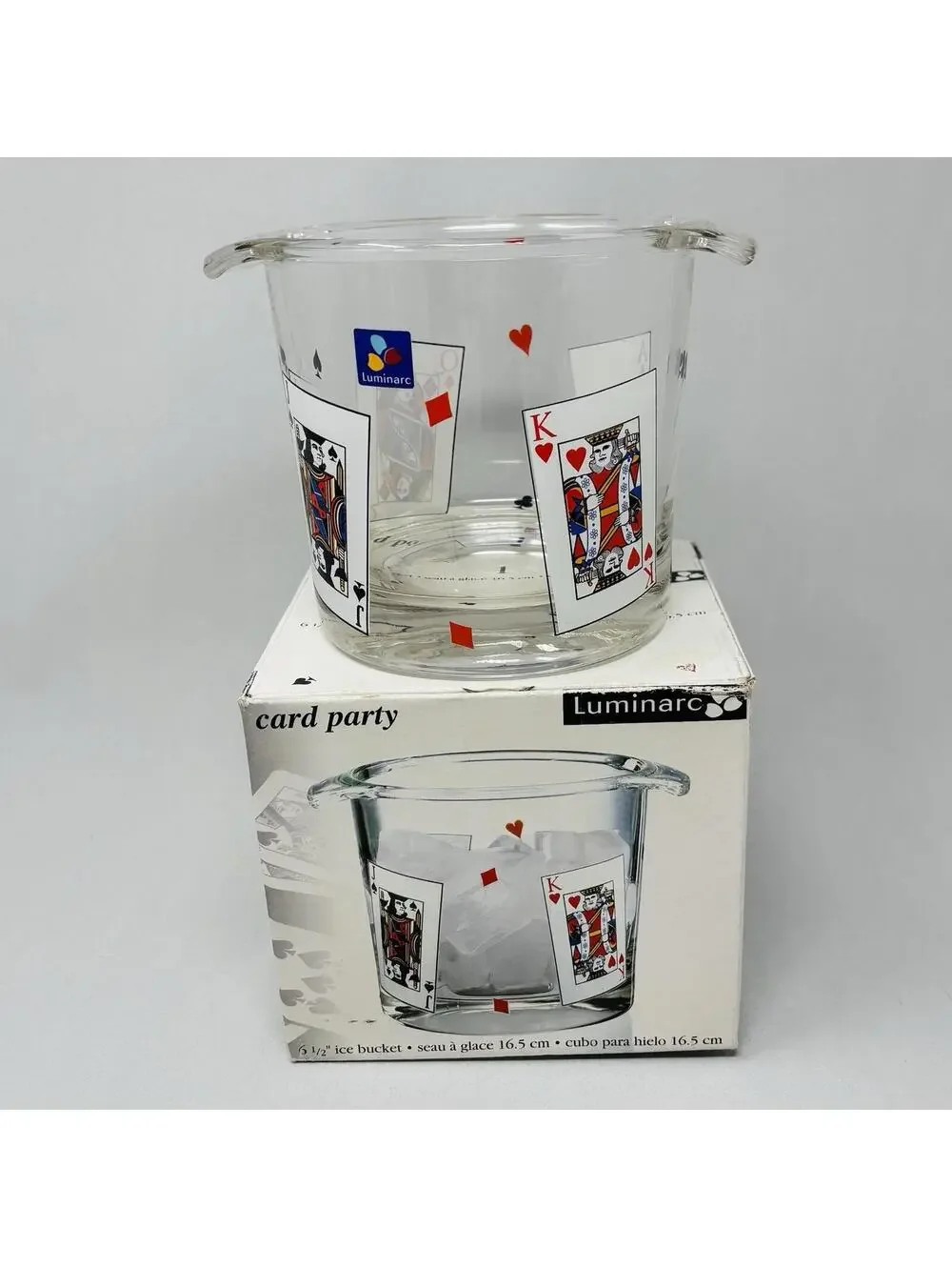 VTG Luminarc Card Party Ice Bucket MCM Glass Retro Poker Barware 6.5